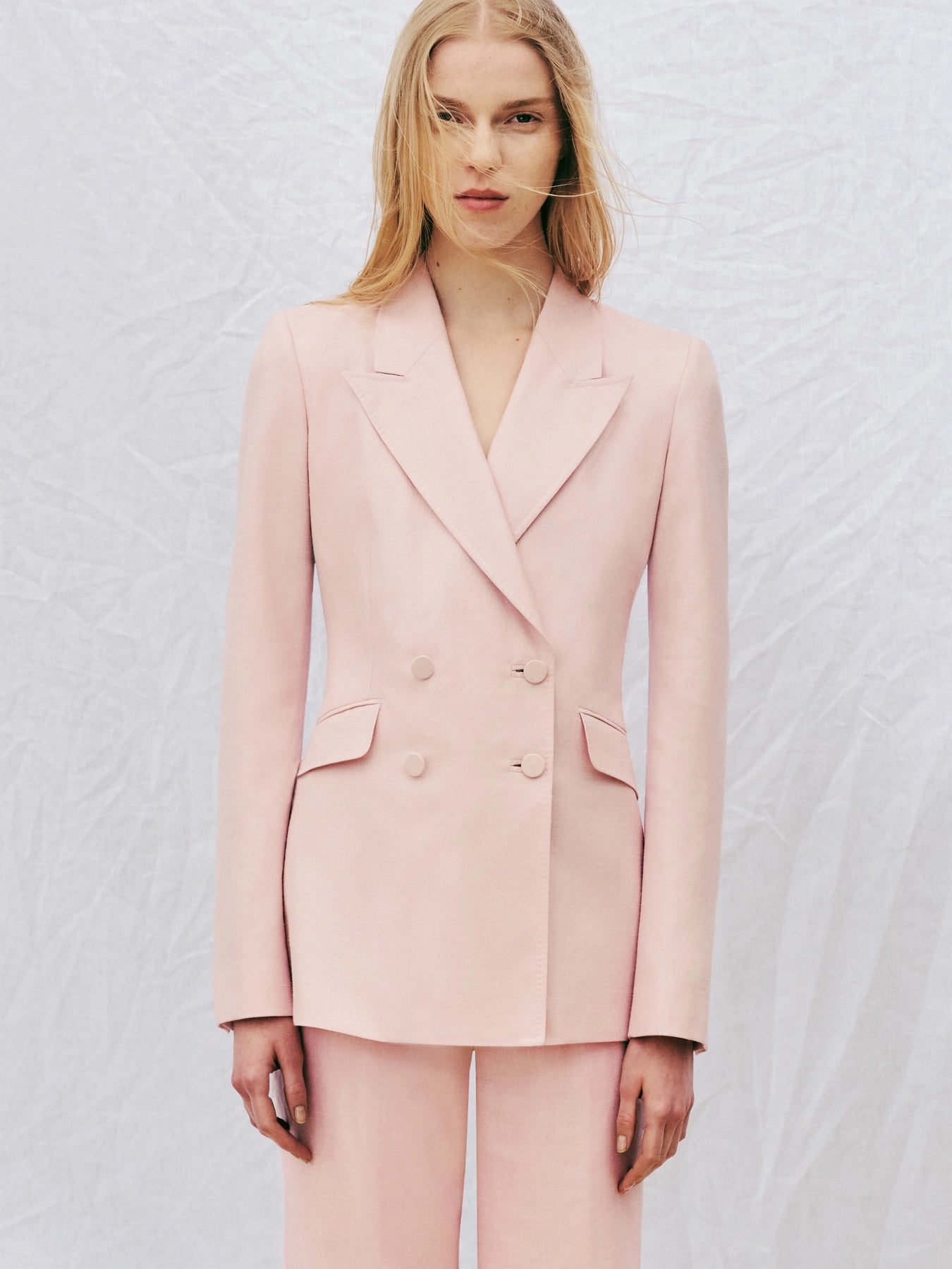 Stephanie Blazer in Blush Pink - Virgin Wool & Silk Linen Twill Women's Jacket | Perfect for Office Wear, Business Meetings & Formal Occasions