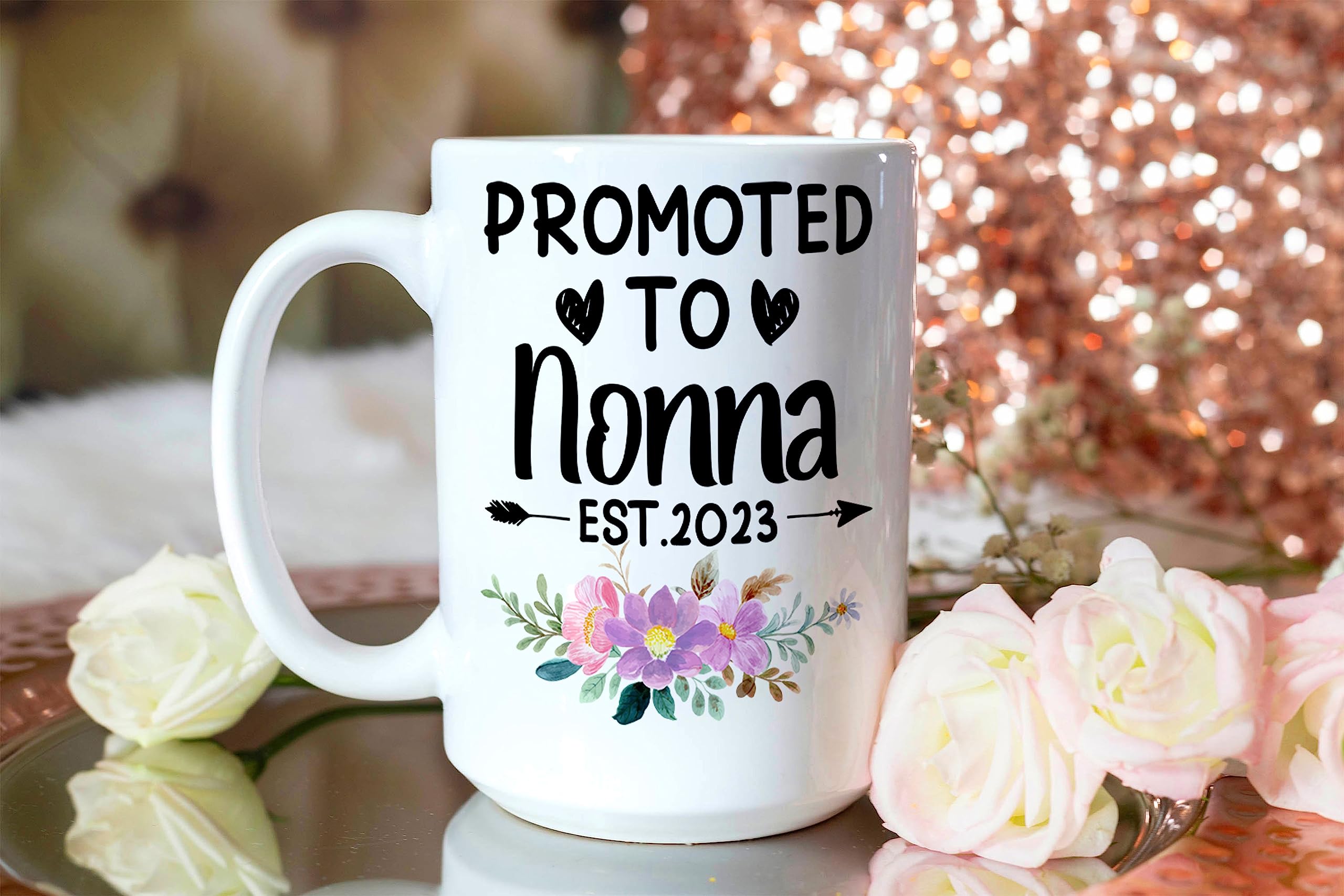 PREZZY 2023 Funny Pregnancy Announcement Coffee Mug - 11oz Ceramic Tea Cup Gift for New Nonna, Grandkids & Grandchildren - Perfect for Mother's Day, Birthday & Pregnancy Reveal - Ideal for Coffee, Tea & Celebratory Moments
