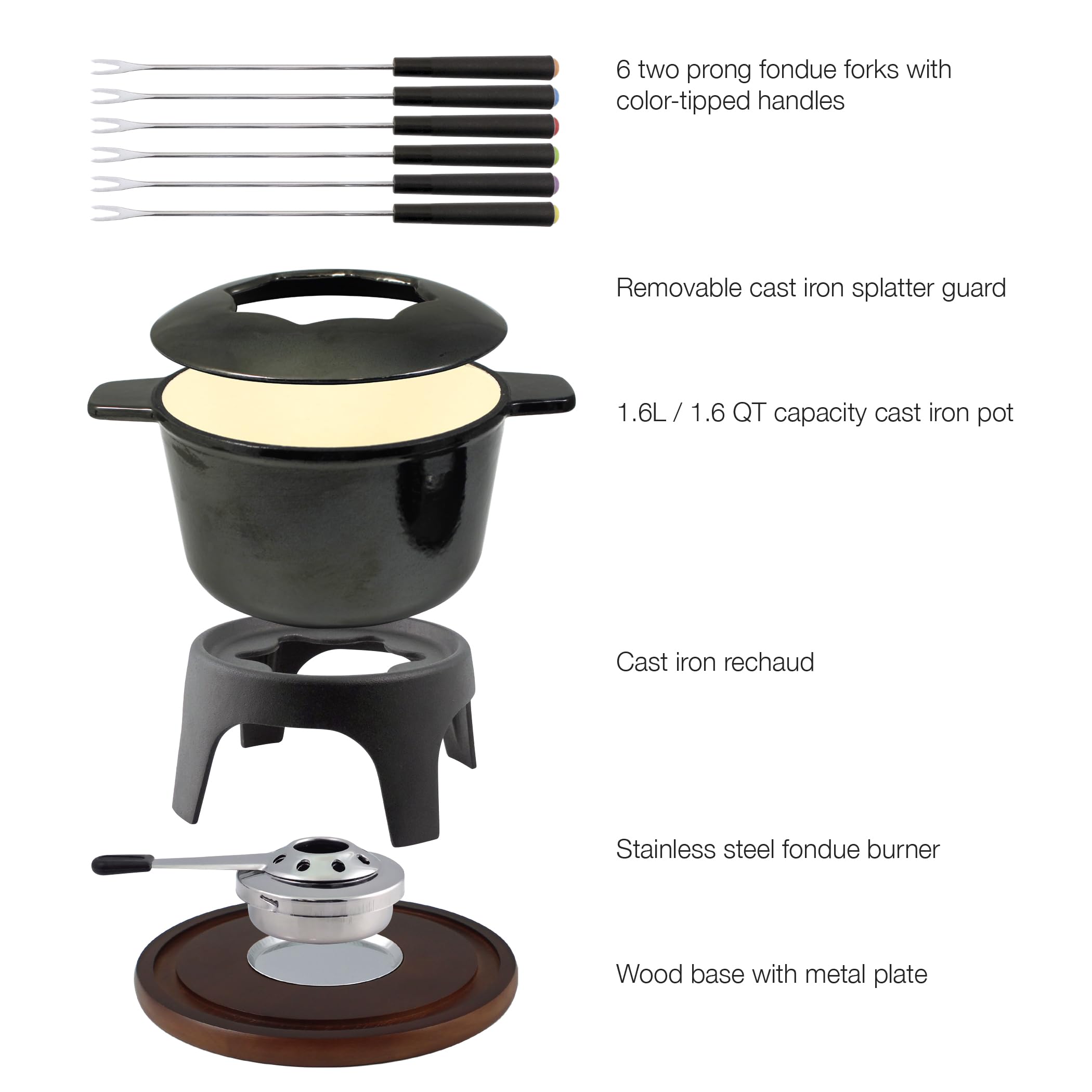 Swissmar Sierra 11-Piece Cast Iron Fondue Set in Metallic Black | Premium Cheese & Chocolate Fondue Pot with Forks | Perfect for Dinner Parties & Romantic Date Nights