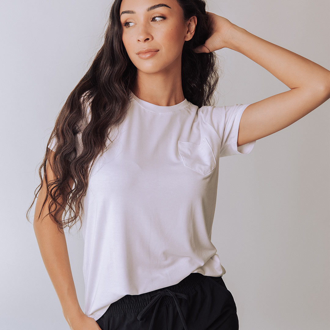 Organic Bamboo Basic Tee for Women - Soft Breathable White T-Shirt - Perfect for Yoga, Travel & Everyday Wear