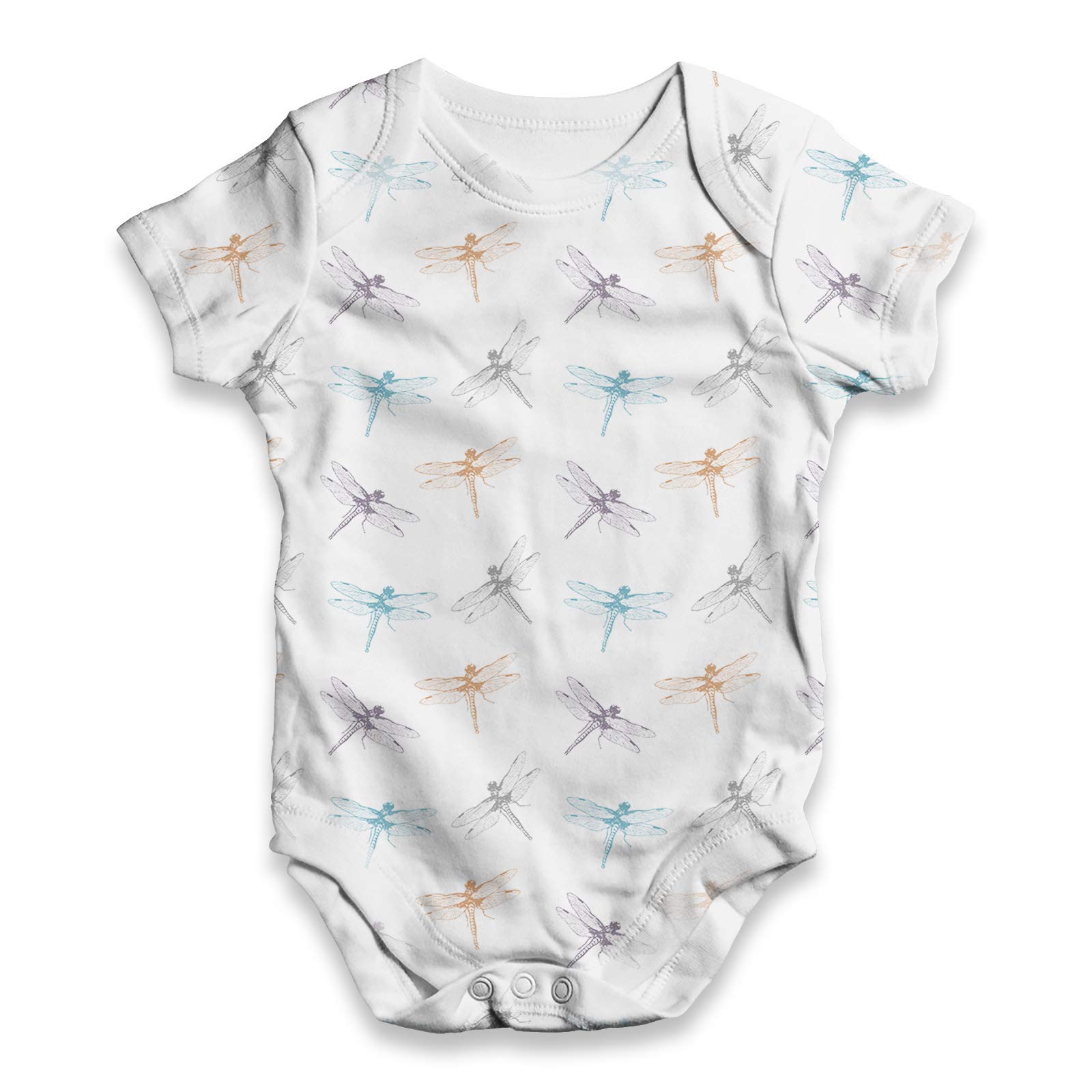 TWISTED ENVY Colorful Dragonfly Baby Bodysuit - Unisex Funny All-Over Print Romper for Newborns & Infants | Perfect for Playtime, Photo Shoots & Everyday Wear