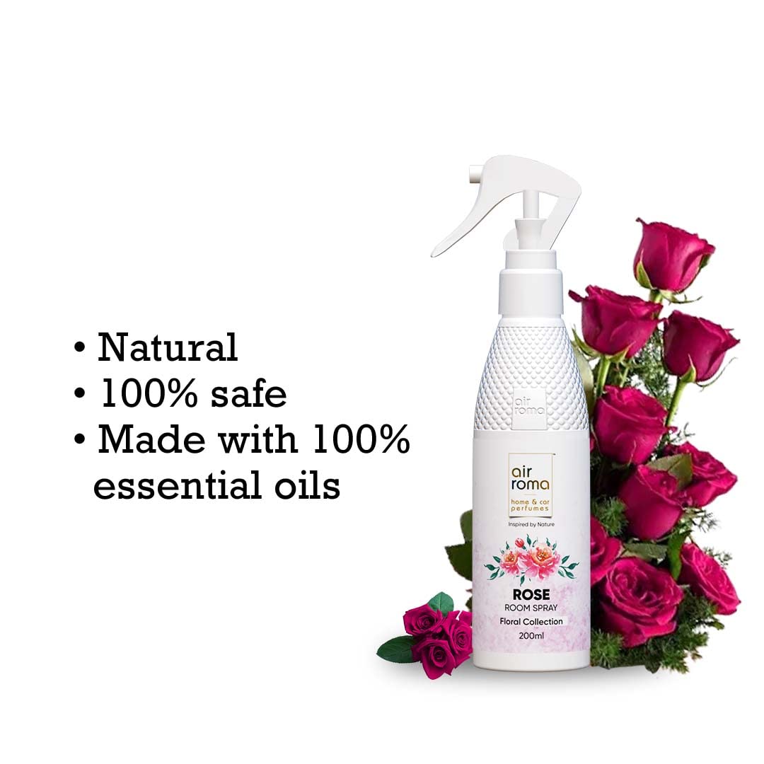 AIR-ROMA Rose Air Freshener Spray - Long Lasting Fragrance & Odor Eliminator for Home, Office, Car & Bathroom (200ml) | Fresh Floral Scent for Daily Use & Special Occasions