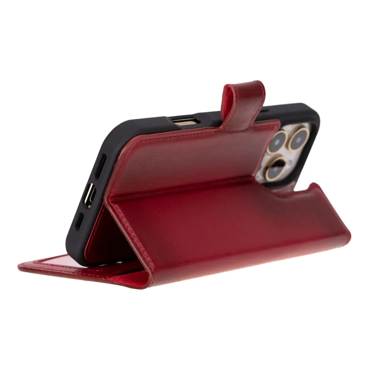 Premium Burnished Red Leather iPhone 17 Pro Wallet Case - Slim Protective Cover with Card Slots | Perfect for Business Travel, Everyday Use & Gift Giving