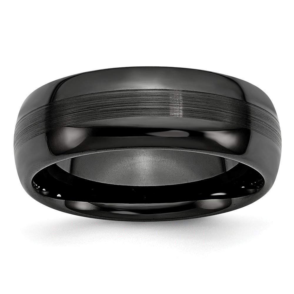 Engravable Black Ceramic Ring for Women - 8mm Brushed & Polished Beveled Edge Band, Size 6-13 (10.5,11,12.5 etc) - Perfect Anniversary, Wedding, Birthday Gift & Everyday Jewelry