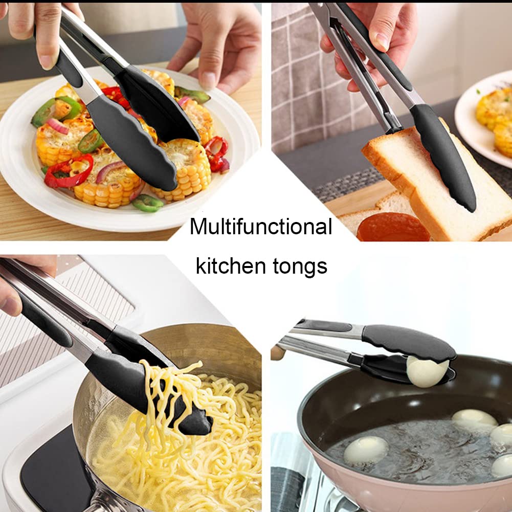 Heat-Resistant Silicone Kitchen Tongs - 9 Inch Non-Slip Grip with Soft Silicone Tips - Perfect for BBQ, Air Fryer, Frying, and Cooking - Ideal for Grilling, Serving Salads, and Handling Hot Foods Safely