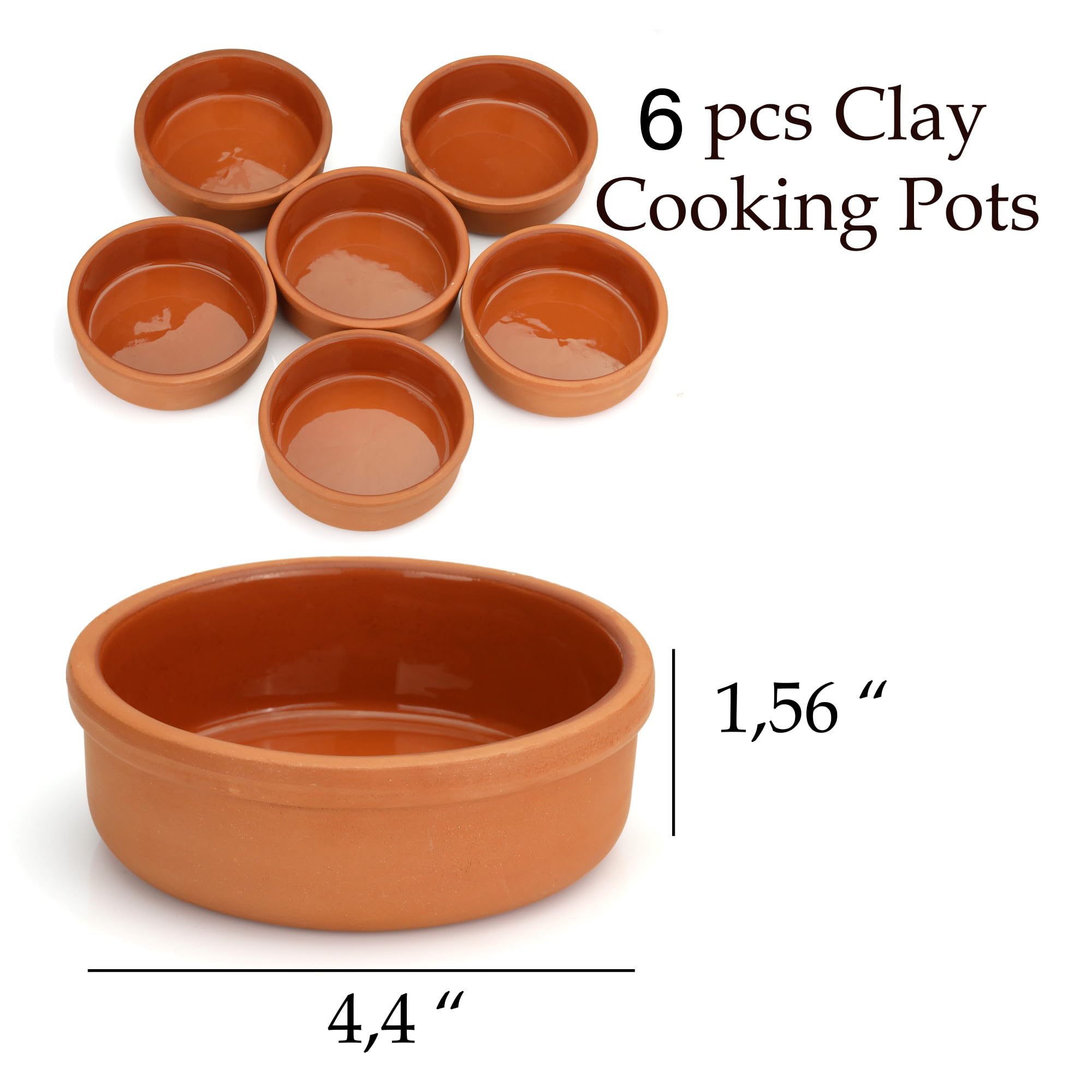 Premium Mexican Clay Cookware Set of 6 - Authentic Terracotta Pots, Bowls & Plates for Baking, Cooking & Serving - Traditional Spanish Earthenware for Yogurt, Kheer, Meat, Vegetables & Turkish Cuisine - Ideal for Slow Cooking, Stews & Authentic Mexican Dishes