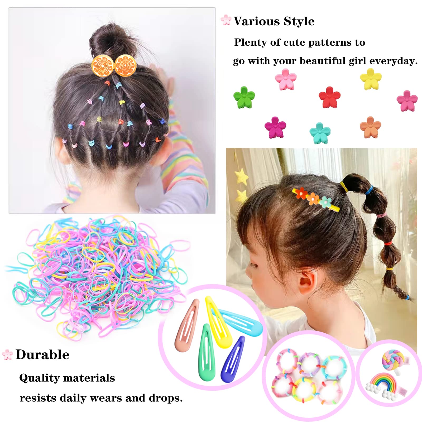 292PCS Baby Hair Clips Set - Cute Toddler Girls Hair Accessories with Flowers, Candy & Fruits Design - Colorful Rainbow Hair Clips for Kids Styling - Perfect for Parties, School & Daily Outfits