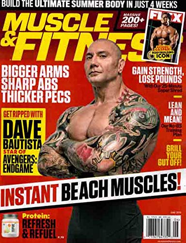 Muscle & Fitness Magazine June 2019 Issue - Dave Bautista Cover - Instant Beach Muscles Workout Guide - Perfect for Home Gym & Fitness Motivation