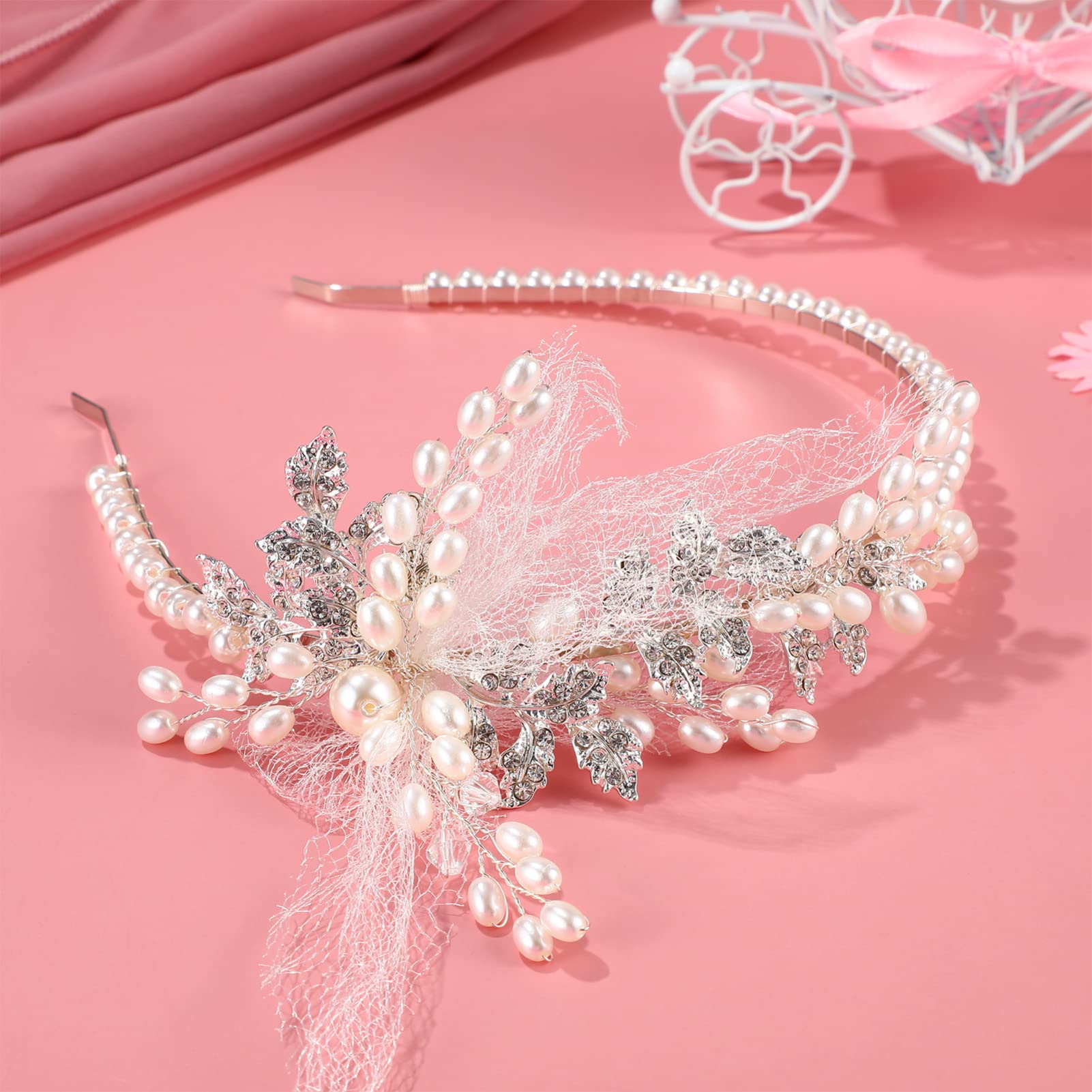 Pearl Crystal Headband for Bride & Bridesmaids - Elegant Wedding Hair Accessories with Pearls & Rhinestones - Perfect for Bridal Shower, Wedding Ceremony & Special Occasions (White)