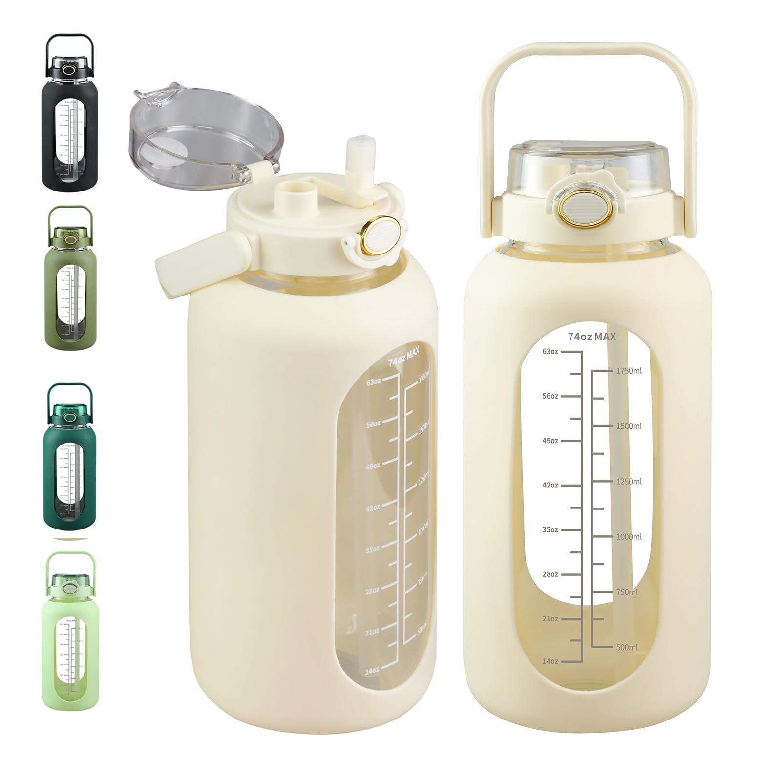 SIEROZUR 2.2L Glass Water Bottle with Straw & Time Marker - Gym & Office Use