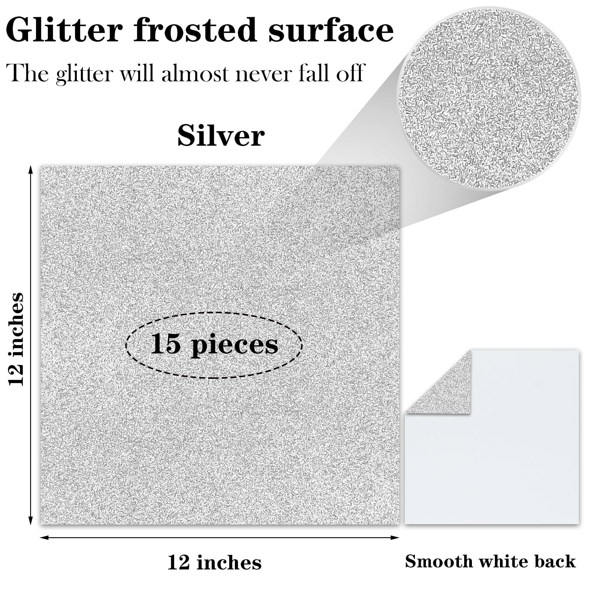 15 Sheets Silver Glitter Cardstock Paper 12