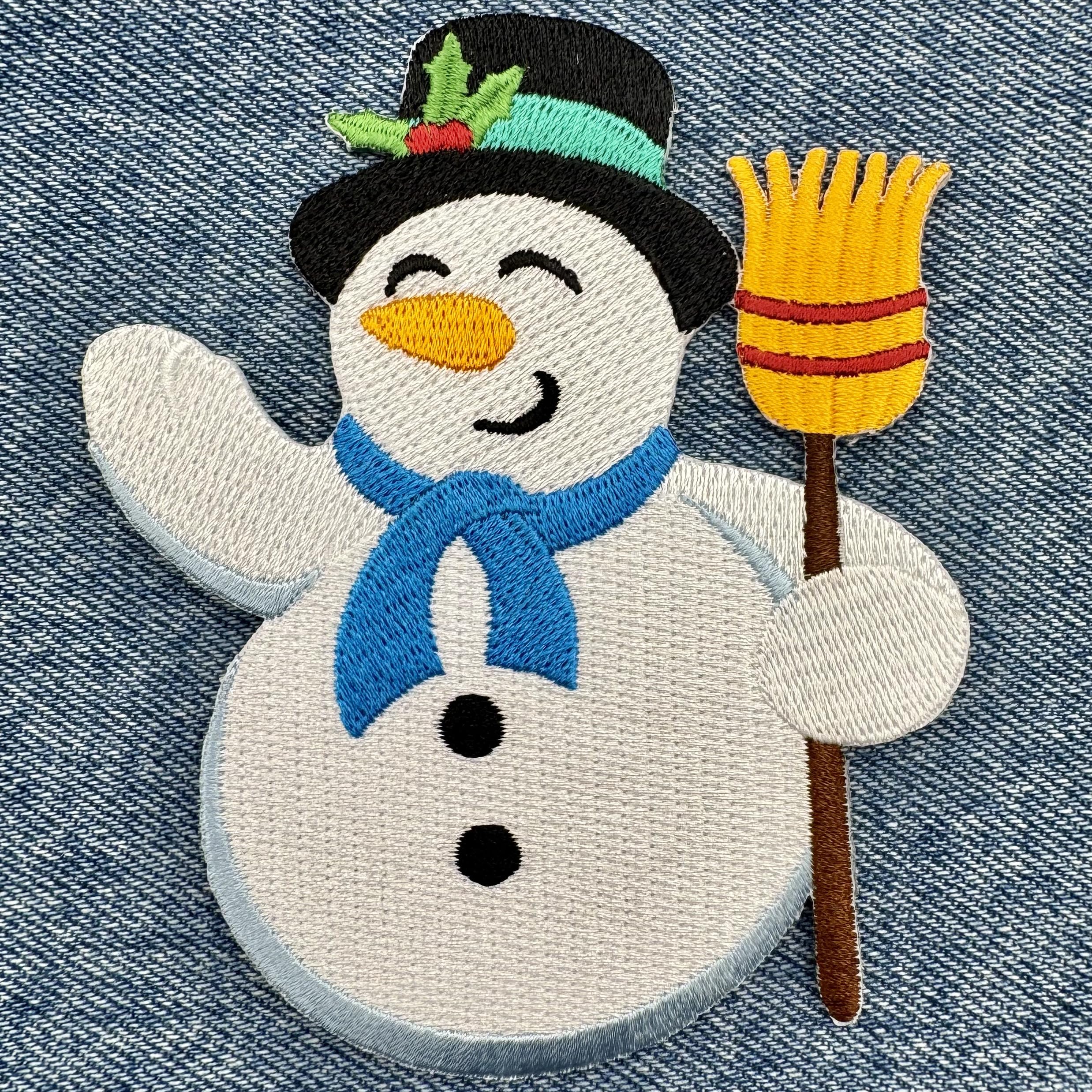 Snowman Iron-On Patch - Embroidered Christmas Applique for Winter Holiday Decor, DIY Crafts, and Festive Clothing Customization