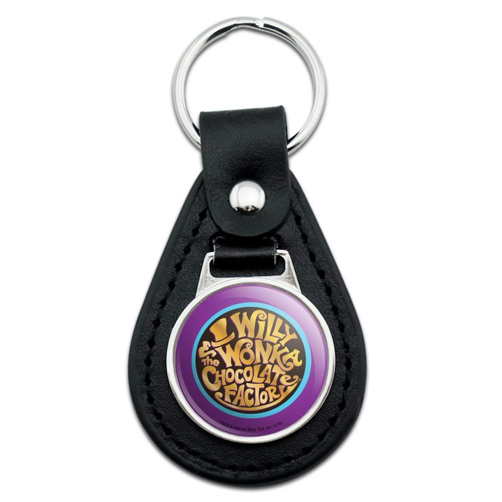 GRAPHICS & MORE Black Leather Willy Wonka and the Chocolate Factory Logo Keychain - Movie Memorabilia Gift for Fans, Collectors & Chocolate Lovers (Perfect for Key Rings, Backpacks, Gifts & Fan Merchandise)
