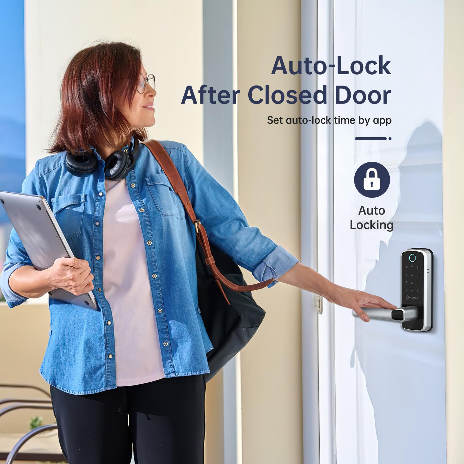 Smart WiFi Keyless Entry Door Lock with Fingerprint & Keypad - Olumat Smart Handle Door Lock for Front Door - Secure & Convenient Home Access Control for Apartments, Houses & Offices