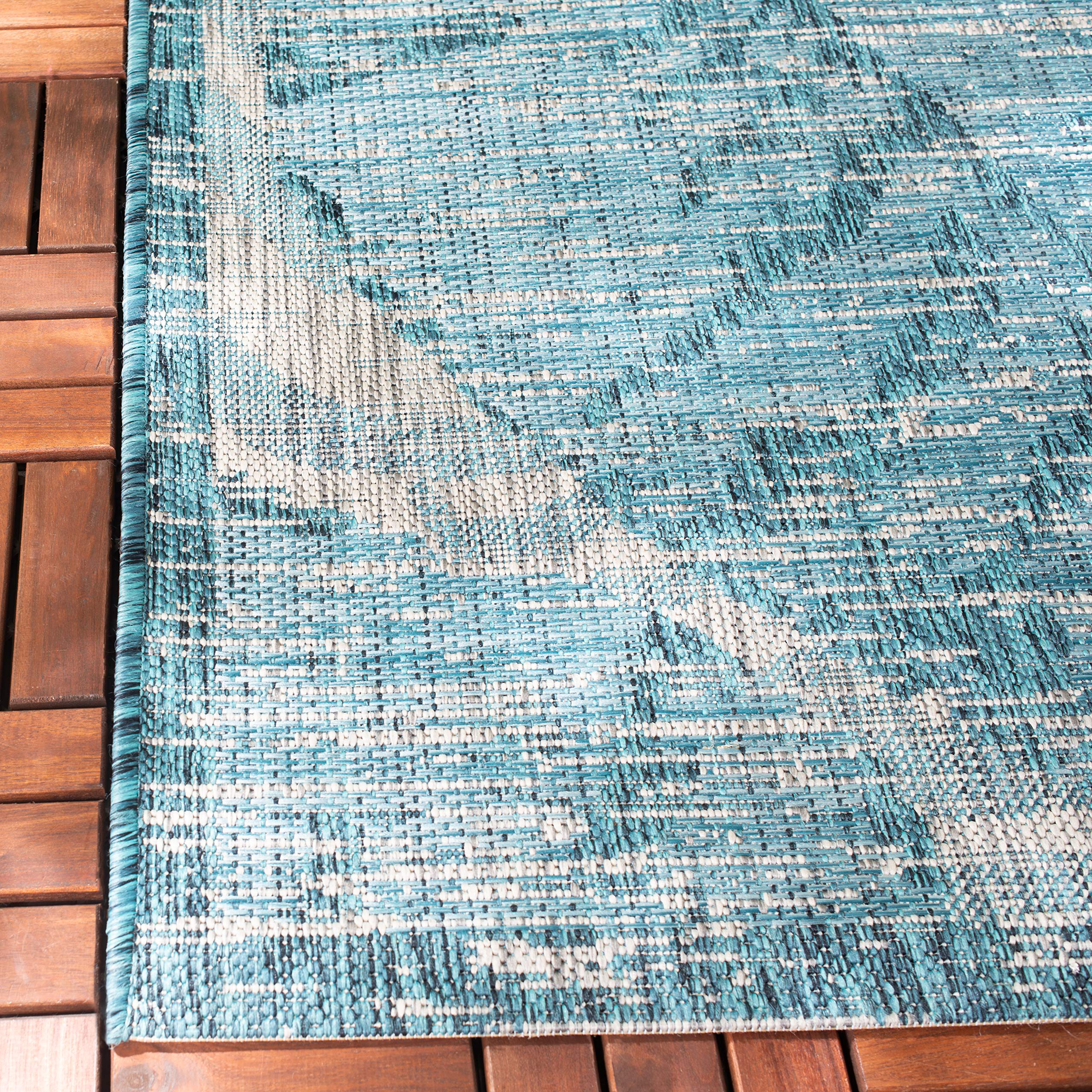 SAFAVIEH Courtyard Collection 8' x 10' Grey Aqua Indoor Outdoor Waterproof Rug - Easy to Clean, Stain Resistant for Patio, Backyard, Mudroom, Deck & Poolside Use