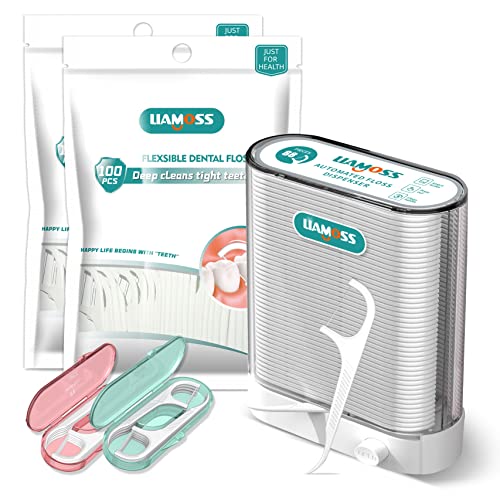 **308 Count Dental Floss Picks with Dispenser & Travel Case - Portable Flossers for Adults, More Hygienic, Includes Refill (White) - Perfect for Travel, Home & Office Use**
