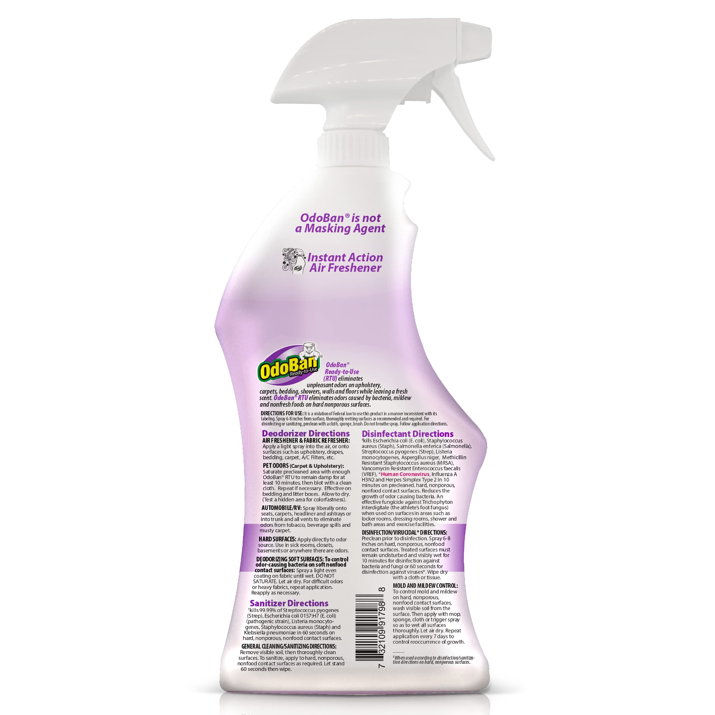 OdoBan Ready-to-Use Disinfectant & Odor Eliminator Spray - 4 Pack (32oz Each) | Lavender Scent | Kills Germs & Freshens Air | Perfect for Home, Office & Gym Cleaning