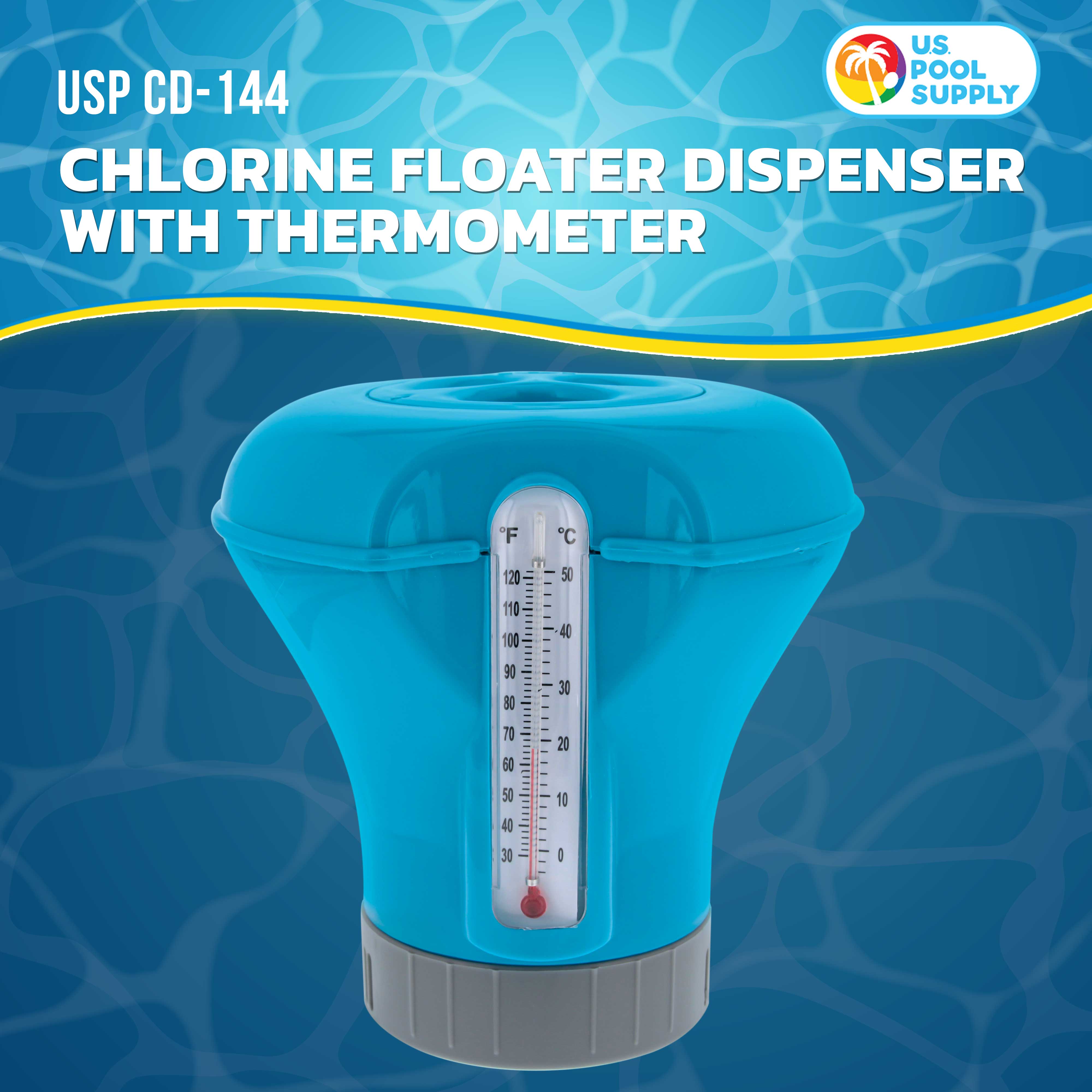 Pool Chlorine Floater Dispenser with Thermometer - 8 Inch Diameter Floating Chlorinator for Swimming Pools - Large Capacity Holds 3 Chlorine Tablets - Adjustable Ring for Balanced Chemical Delivery - Perfect for Inground & Above Ground Pools