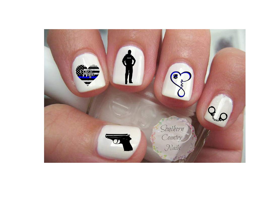 Police Wife Nail Art Decals - Premium Water Transfer Nail Stickers for Women - Perfect for Special Occasions, Military Spouse Appreciation & Patriotic Events
