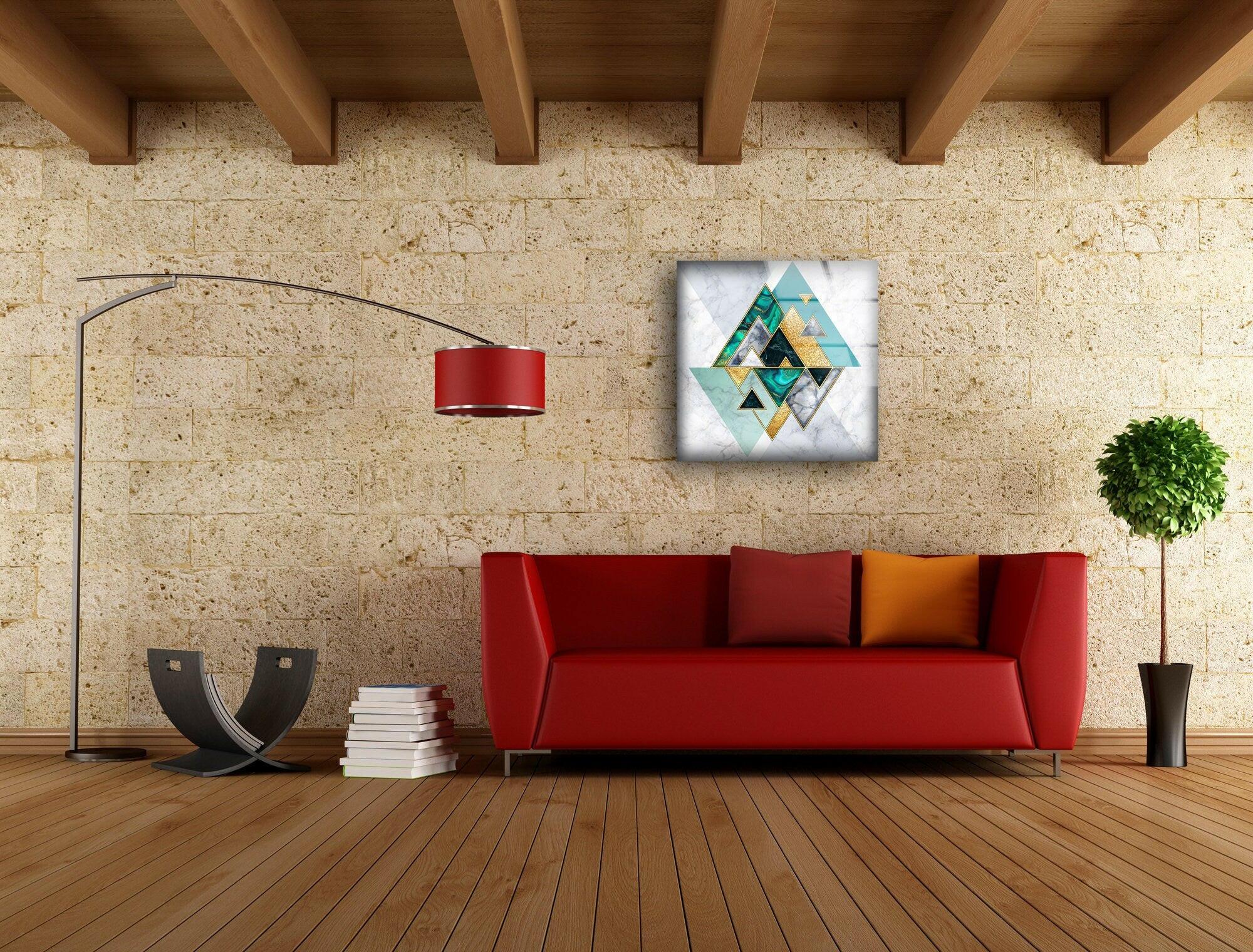 Abstract White Geometric Glass Wall Art - Modern Home Decor for Living Room, Bedroom & Office - Elegant Handmade Glass Panel for Stylish Interior Design