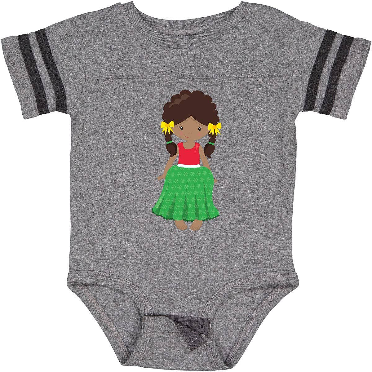 Inktastic African American Girl Fashion Baby Bodysuit with Green Skirt - Cute Outfit for Infants, Toddler Girls, Photo Shoots & Special Occasions