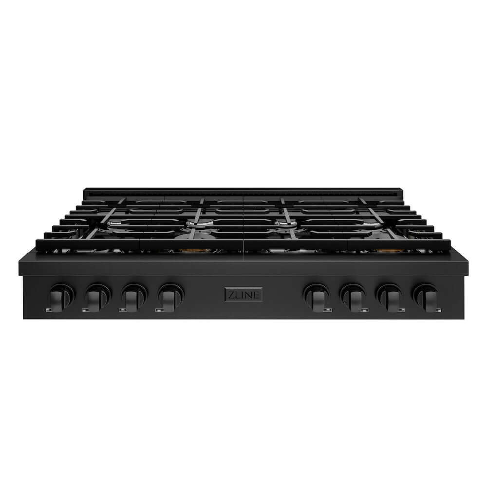 ZLINE 48 Inch Black Stainless Steel Gas Rangetop with 8 Burners & Porcelain Cooktop - Professional SRTB 48 Range for Home Chefs & Commercial Kitchens