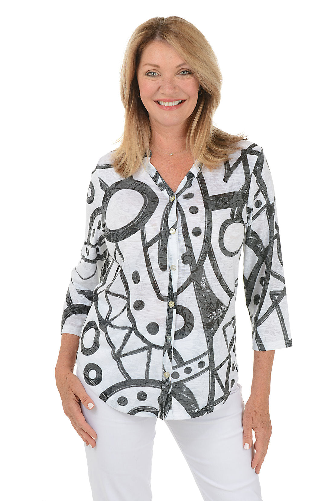 Cay Split Neck Button Front Blouse for Women - Elegant Casual & Office Wear - Perfect for Work, Dates & Everyday Outfits