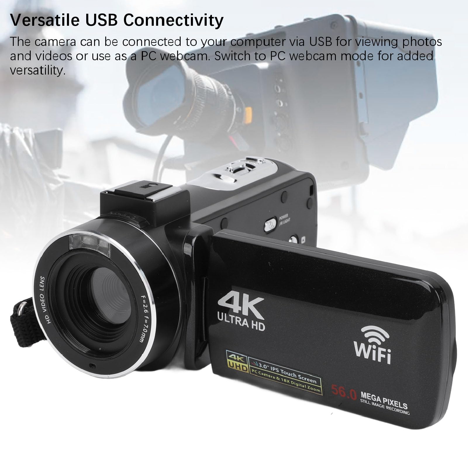 4K Video Camera Camcorder 56MP Digital Camera with 3