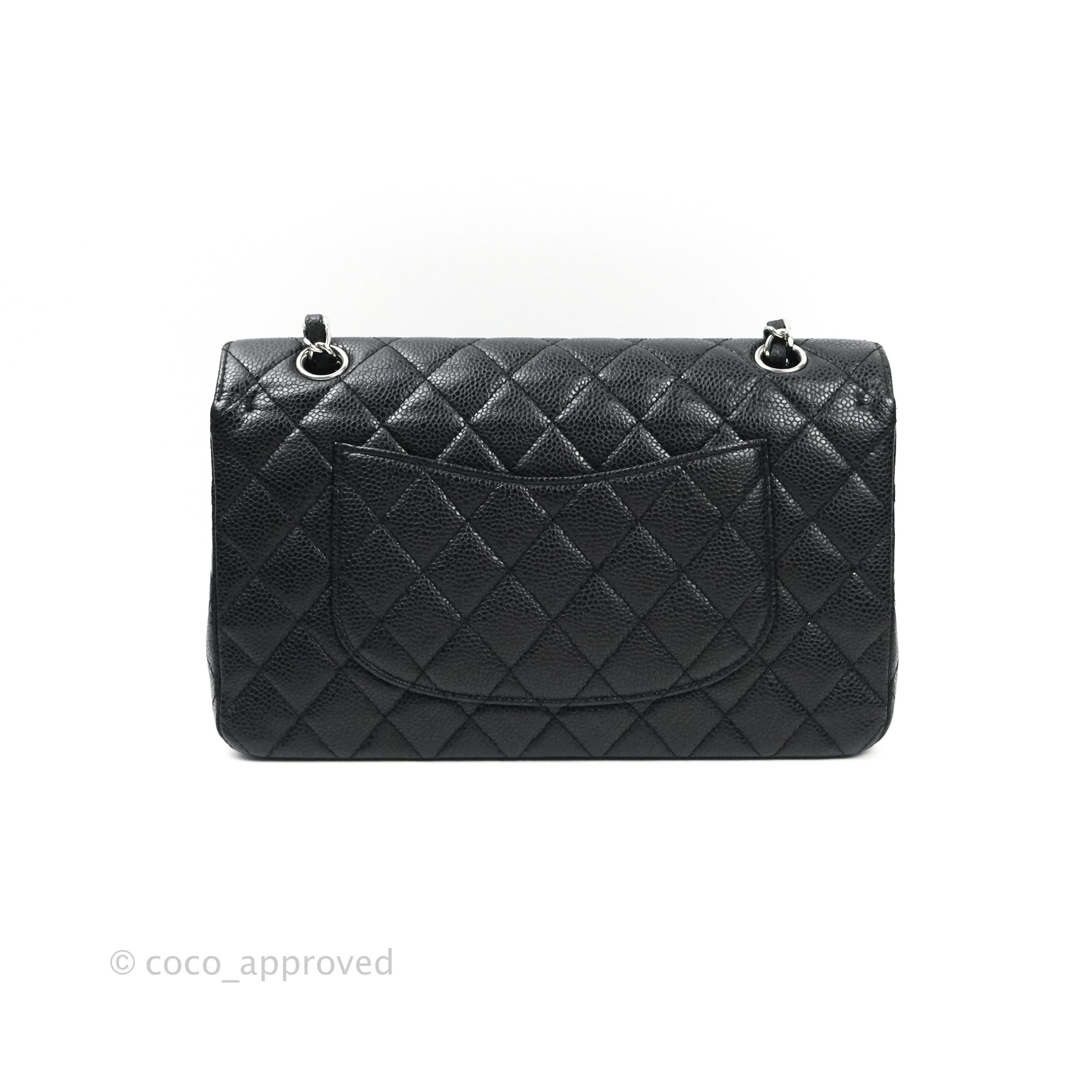 Chanel Classic Medium Double Flap Bag Black Caviar Leather with Silver Hardware - Luxury Designer Handbag for Women, Perfect for Work, Evening & Special Occasions