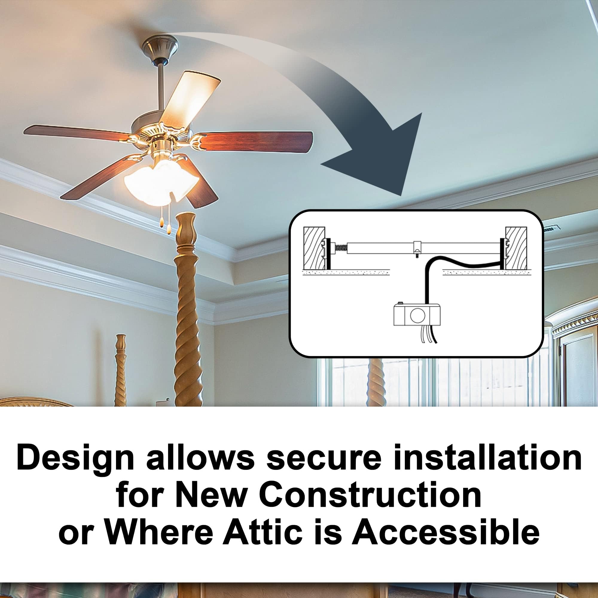Ciata Ceiling Fan Mounting Bracket - Heavy Duty Saf-T-Brace with 3 Locking Teeth, High Wire Capacity Electrical Box, 1-1/2 Inch Twist & Lock Mount for Secure Installation - Perfect for Living Room, Bedroom, and Outdoor Patio Ceiling Fans