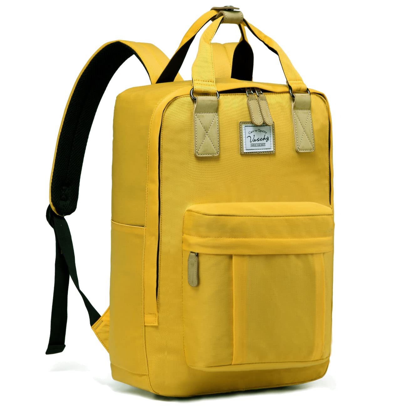 VASCHY Water Resistant Women's Backpack for School, College & Travel - Lightweight Laptop Bookbag for Teen Girls & Students, Yellow - Perfect for High School, University & Daily Commute