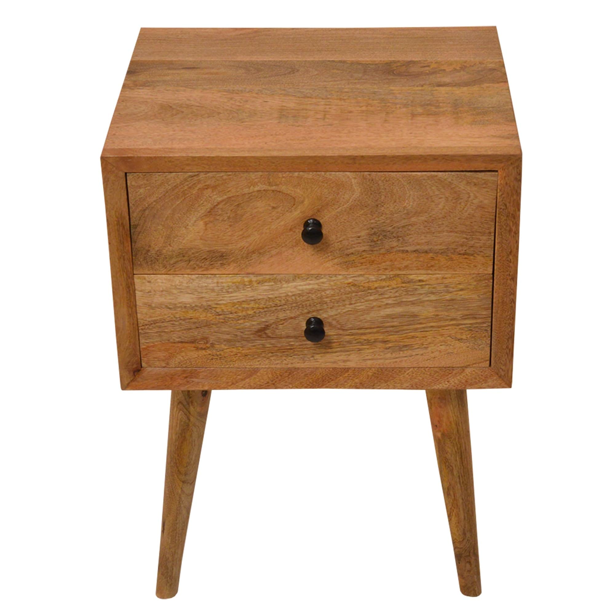 Modern Oak Brown Wooden Bedside Table with 2 Drawers, Angled Legs & Natural Finish - Contemporary Nightstand for Bedroom, Living Room or Office