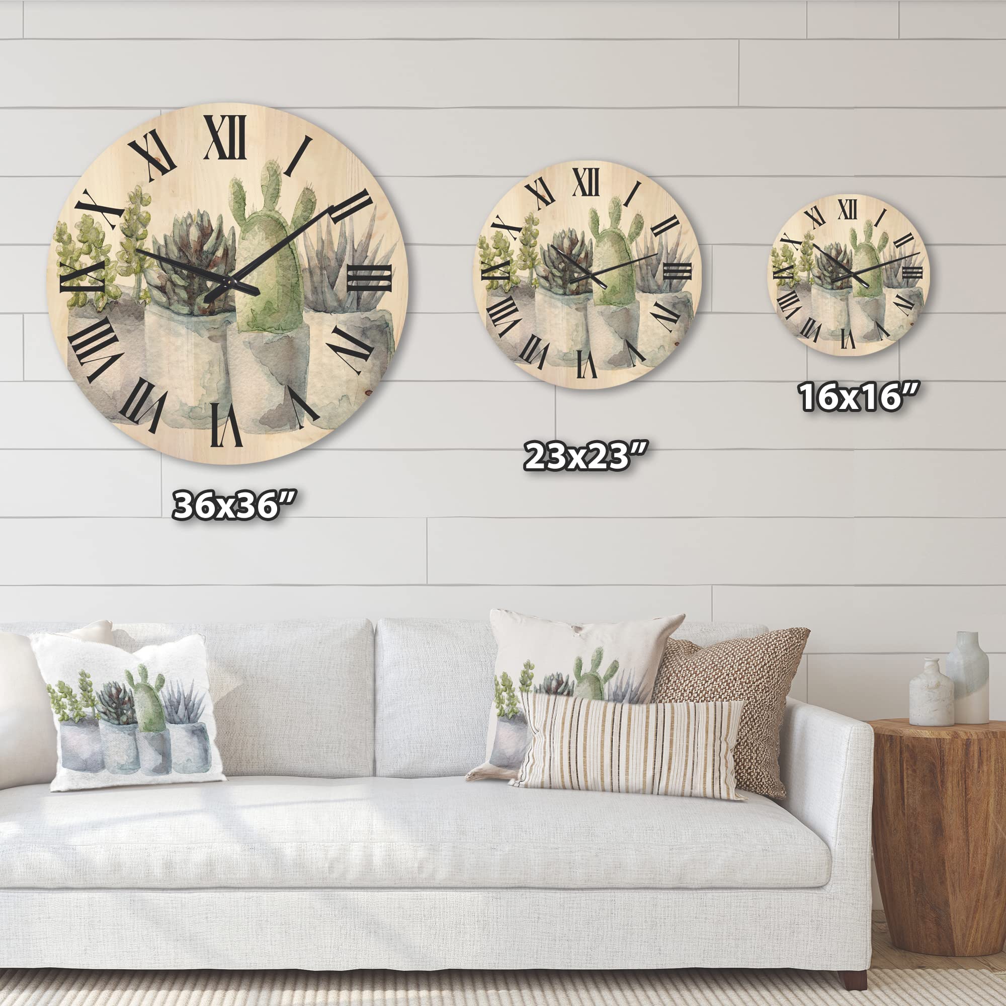 Farmhouse Wood Wall Clock - Large Decorative Floral & Botanical Wall Clock for Living Room - Oversized Succulent and Cactus House Plants Design - Perfect for Home, Office, and Gift Giving