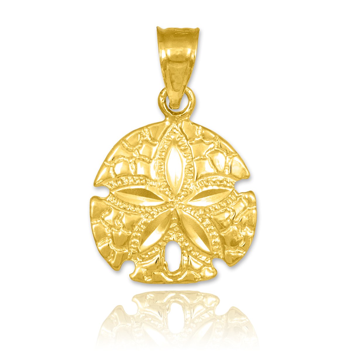 10K Yellow Gold Polished Sea Star Charm Sand Dollar Pendant Necklace - Elegant Beach Jewelry for Women, Perfect for Vacation, Wedding & Everyday Wear