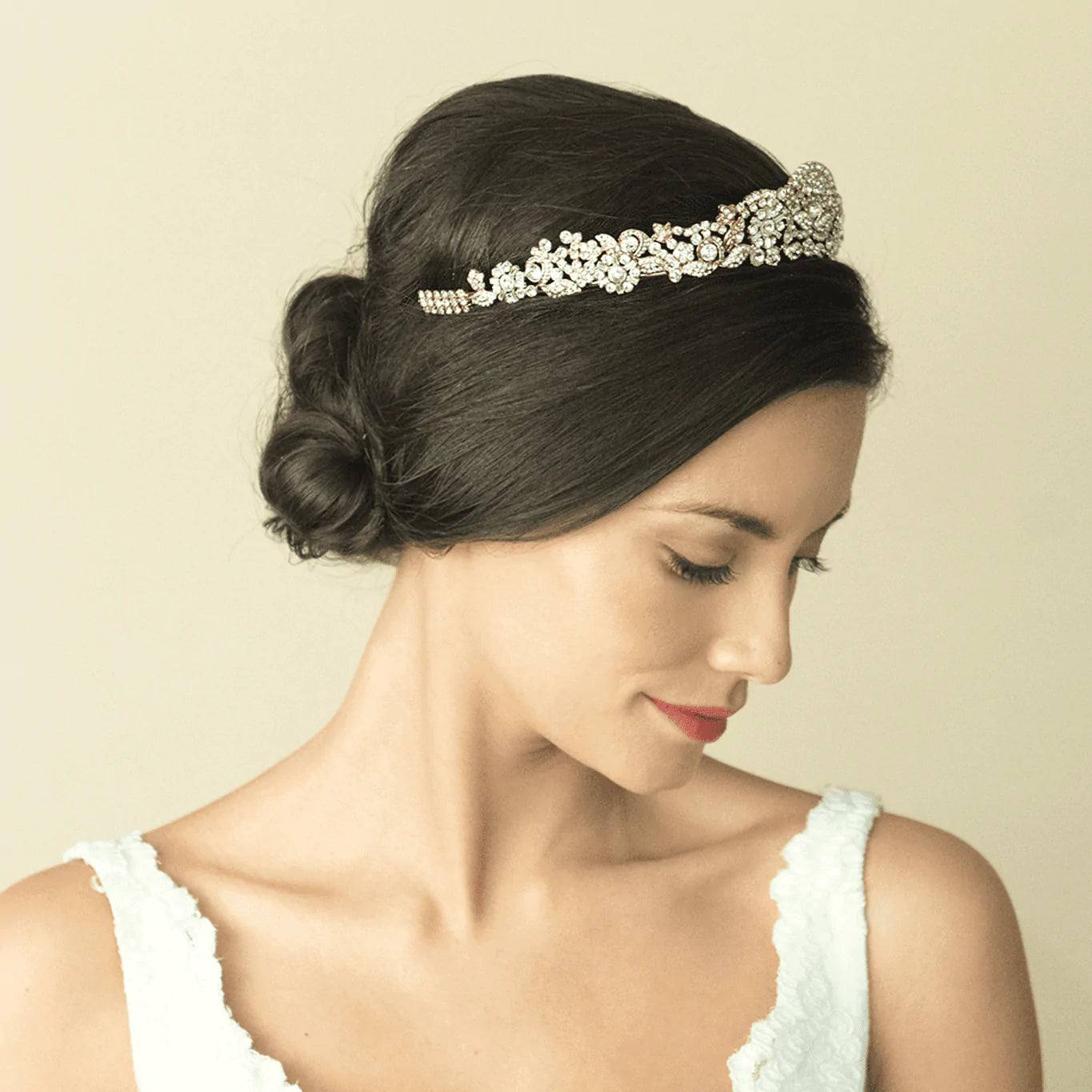 Sparkling Gold Bridal Tiara with Crystals - Elegant Marcella Wedding Headpiece for Bride, Perfect for Weddings, Prom, and Special Occasions