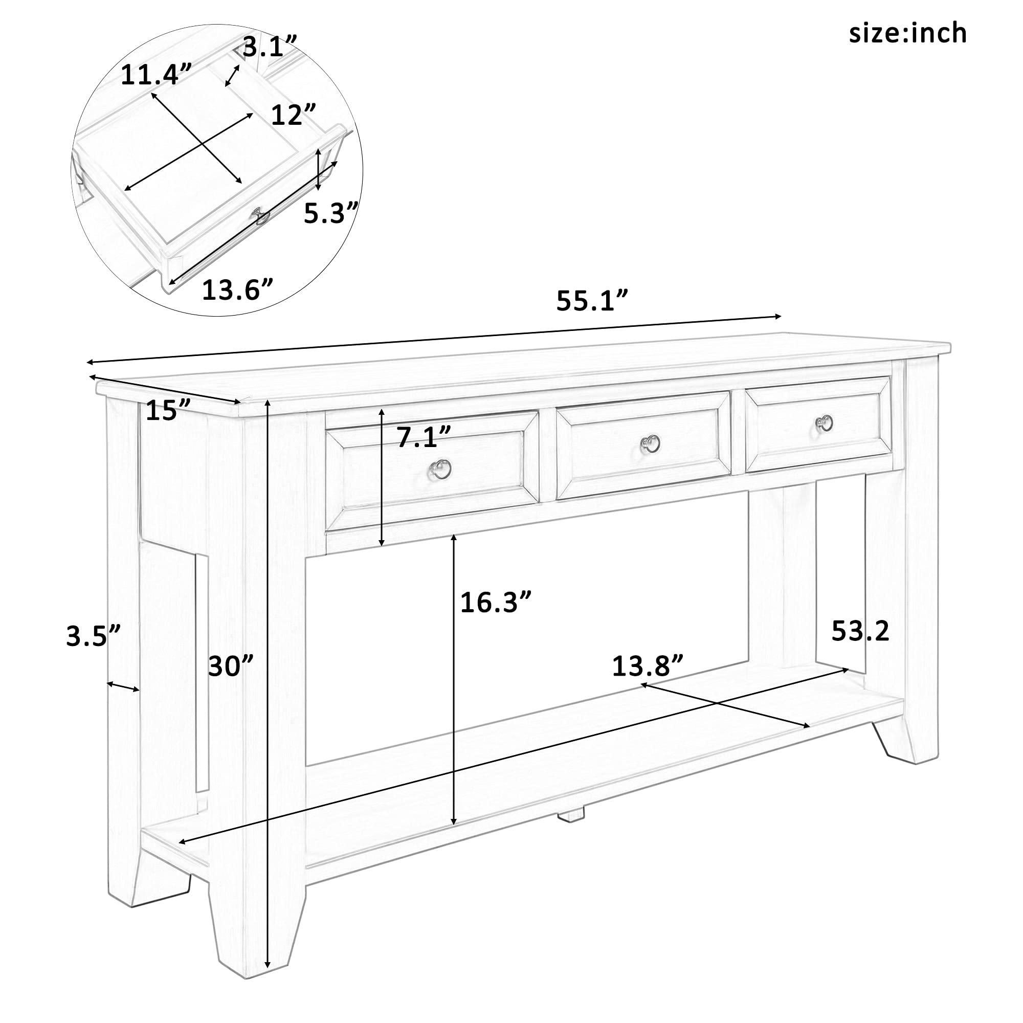 P PURLOVE Blue Console Table with 2 Drawers & Shelf - Entryway Sofa Table for Living Room, Hallway, Bedroom - Modern Narrow Hall Table for Small Spaces & Home Decor