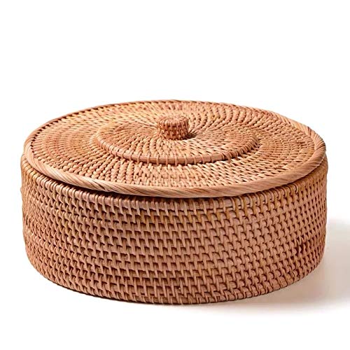 Hand-Woven Rattan Storage Basket with Lid - Large Retro Woven Box for Jewelry, Tea Set & Household Storage | Perfect for Home Organization, Bathroom & Living Room Decor
