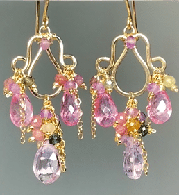 Elegant Pink, Lavender & Tourmaline Gold Filled Chandelier Earrings for Women | Dangle Drop Earrings for Party, Wedding & Evening Occasions