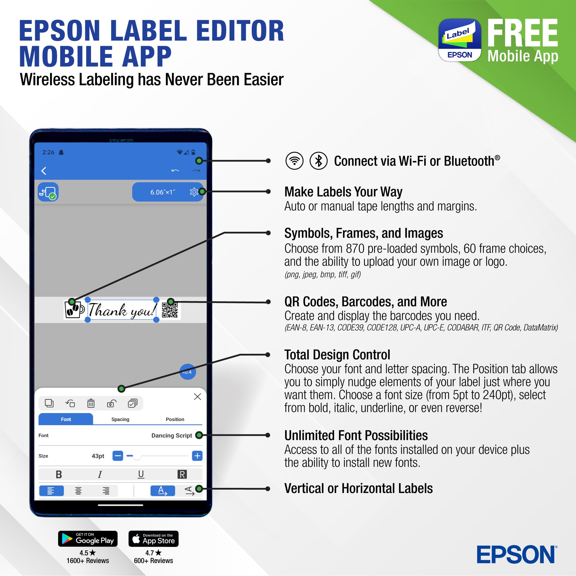 Epson LW-C610PX-BLK Premium Portable Bluetooth Label Printer - Wireless Label Maker for Crafts, Home & Office Organization with Designer Tapes - Compatible with iOS & Android Apps - Perfect for Scrapbooking, Pantry Labels & File Organization