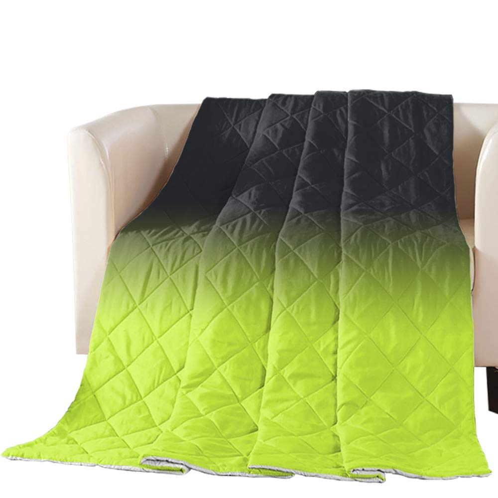 Breathable Cotton Quilted Comforter - Gradient Color Throw Blanket (Queen Size) | Soft, Lightweight & All-Season Bedspread in Dark Gray & Lime Green | Perfect for Bedroom Decor, Sofa Lounging & Guest Room Essentials