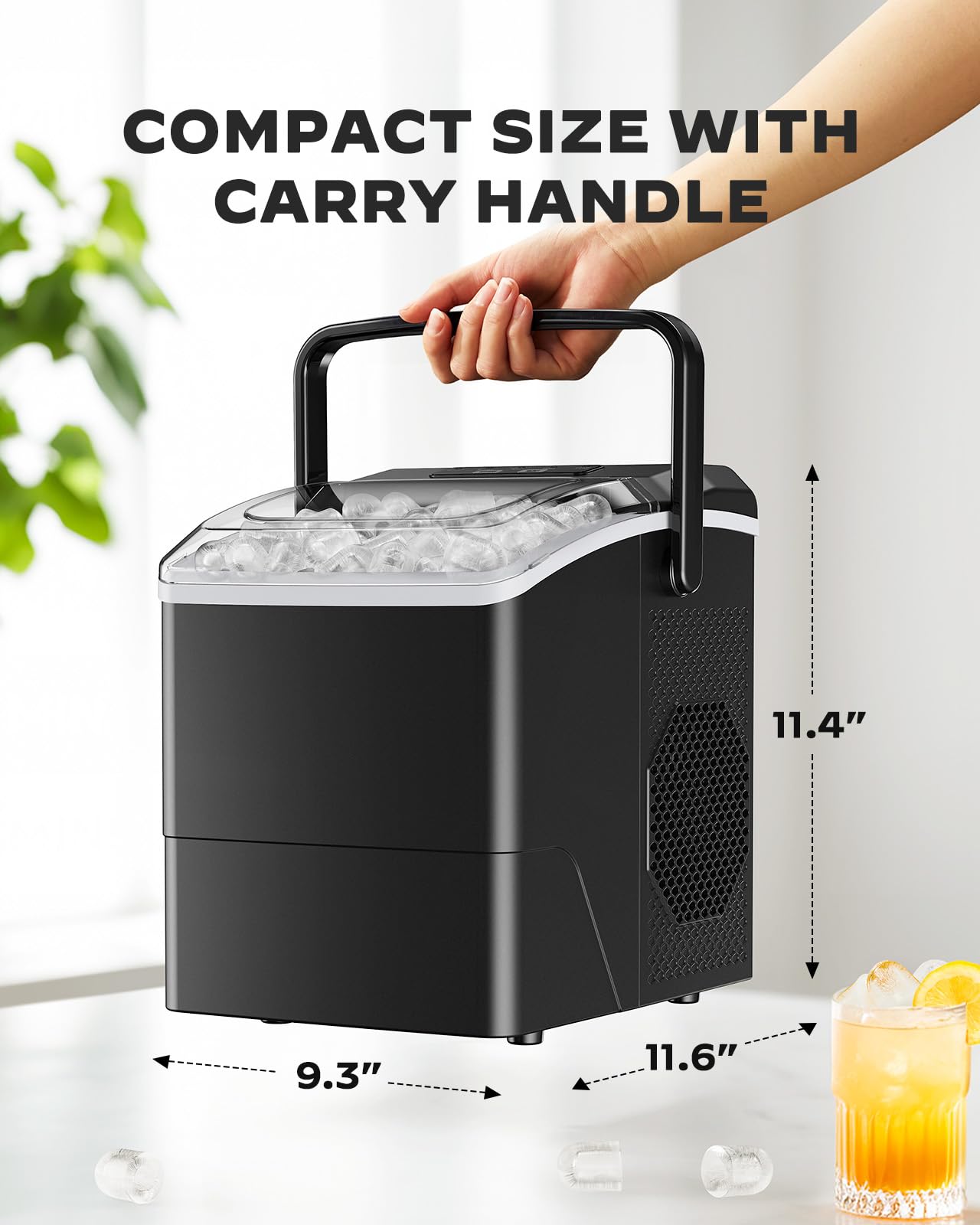 Silonn 26 lbs/Day Countertop Ice Maker Machine - Fast 6-Minute Ice, Self-Cleaning, Compact Portable Ice Maker for Home, Kitchen, Office & Parties (Black) - Perfect for Cocktails, Beverages & Outdoor Gatherings