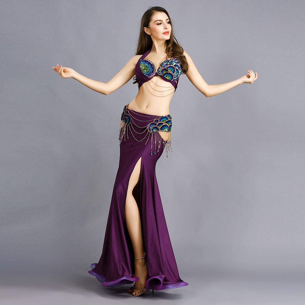 ROYAL SMEELA Women's Belly Dance Costume Set - Belly Dancing Skirt, Bra & Belt - Professional Bellydance Outfit for Performances, Carnival & Halloween