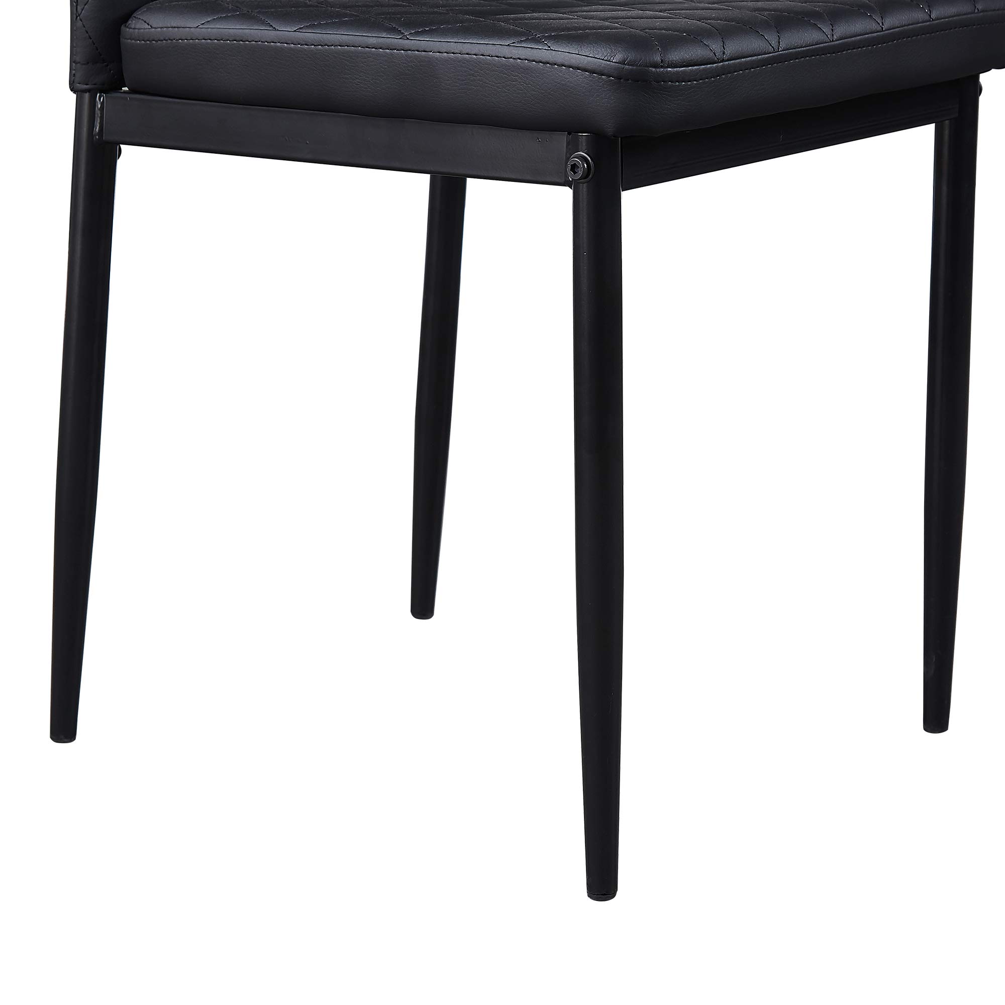6 Modern Leather Dining Chairs Set with Upholstered Cushion & High Back - Powder Coated Metal Legs, Rhombus Pattern Seats for Home, Kitchen, Living Room & Bedroom (Black) | Perfect for Family Dinners, Entertaining Guests & Stylish Home Decor