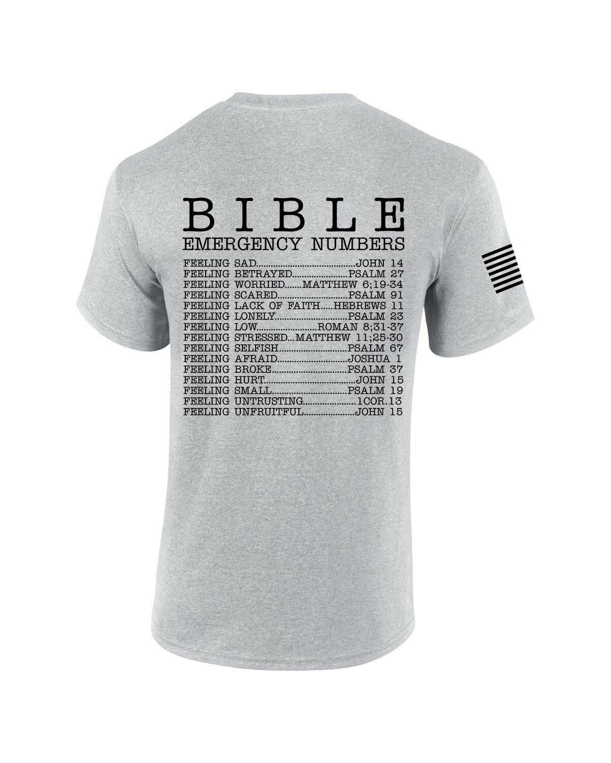 Christian Bible Emergency Numbers Scripture Short Sleeve T-Shirt for Men - Religious Graphic Tee for Church, Worship & Daily Inspiration