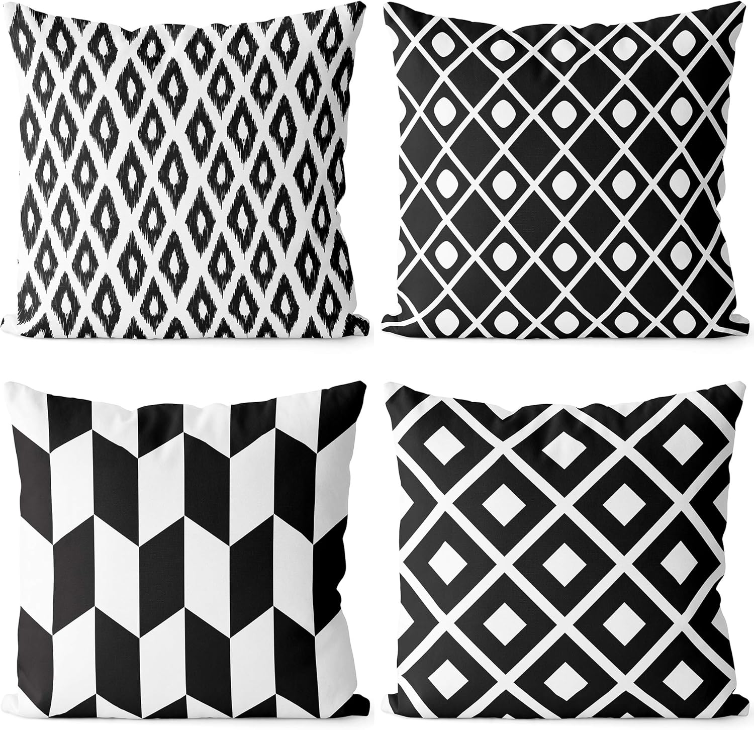 NTBAY Set of 4 Black & White Geometric Throw Pillow Covers 18x18 Inch - Modern Farmhouse Decor for Sofa, Bed, Couch & Living Room