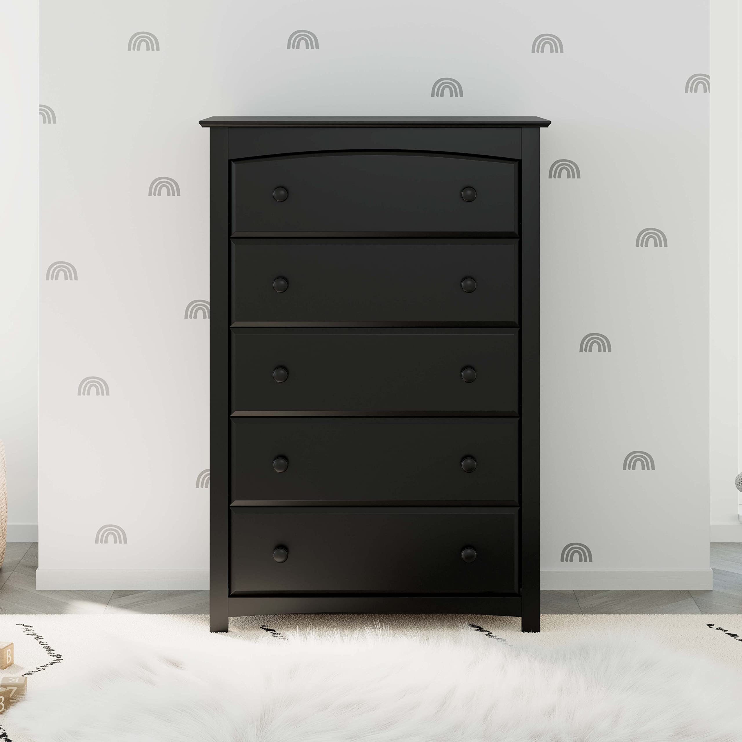 Storkcraft Kenton 5-Drawer Kids Dresser in Black - GREENGUARD Gold Certified, Sturdy Wooden Chest with Safety Interlocking Drawers for Nursery & Bedroom Organization