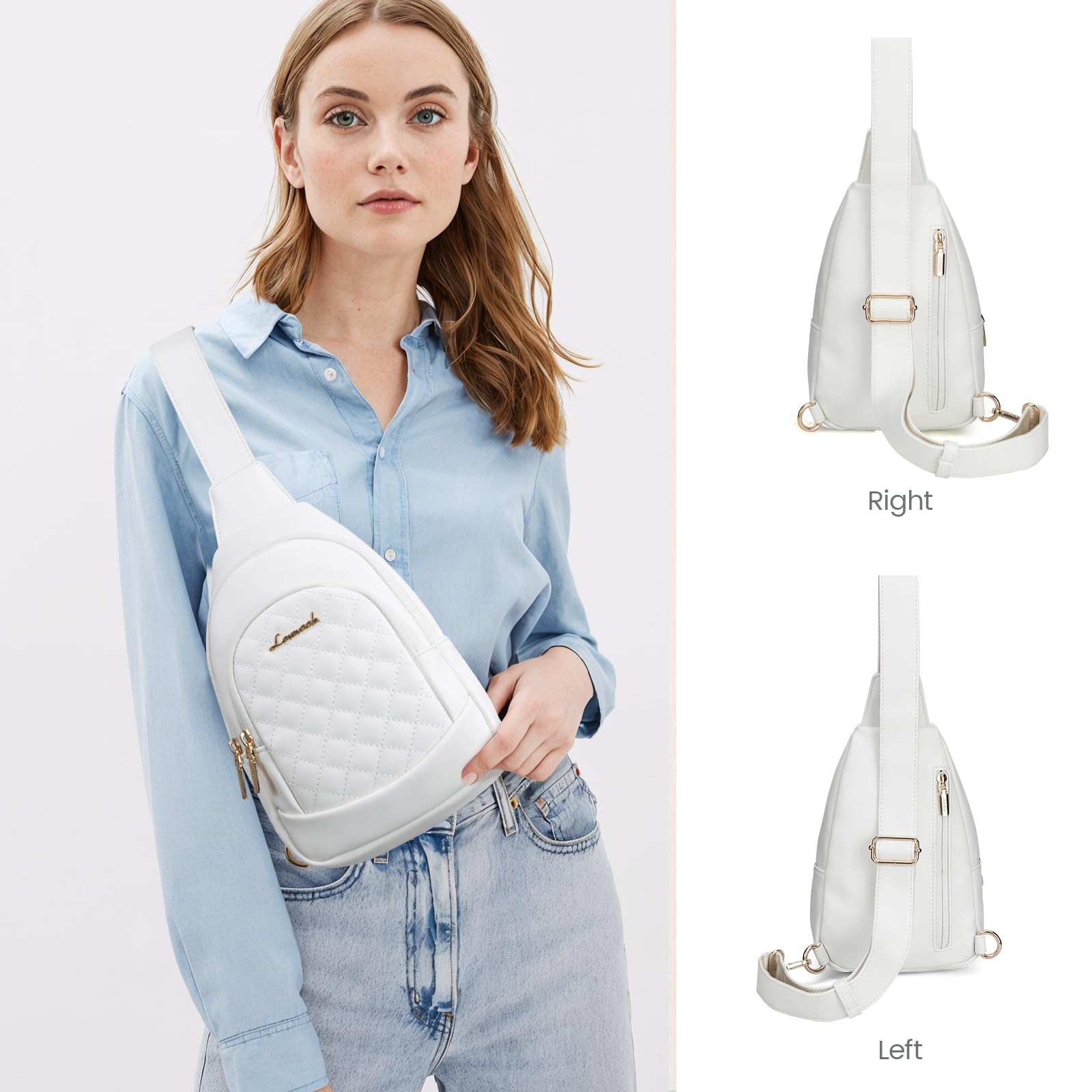 LOVEVOOK Women's Leather Crossbody Sling Bag - Adjustable Detachable Strap, Stylish Chest Bag for Everyday Use, Travel & Shopping