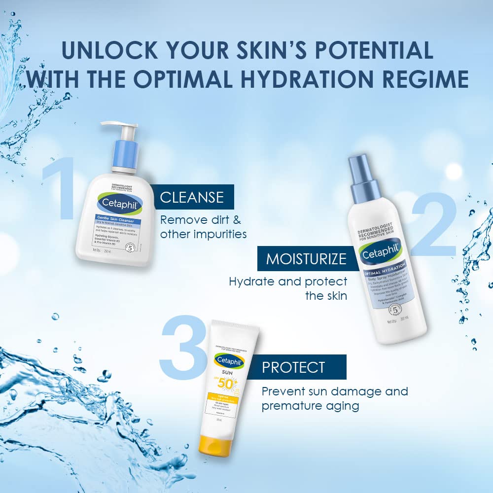Cetaphil Optimal Hydration Body Spray Moisturizer 207ml - Lightweight Non-Greasy Face & Body Moisturizer with Hyaluronic Acid, Sunflower Oil & Blue Daisy Extract | Hydrating Skincare for Dry Skin, Post-Workout & Daily Use