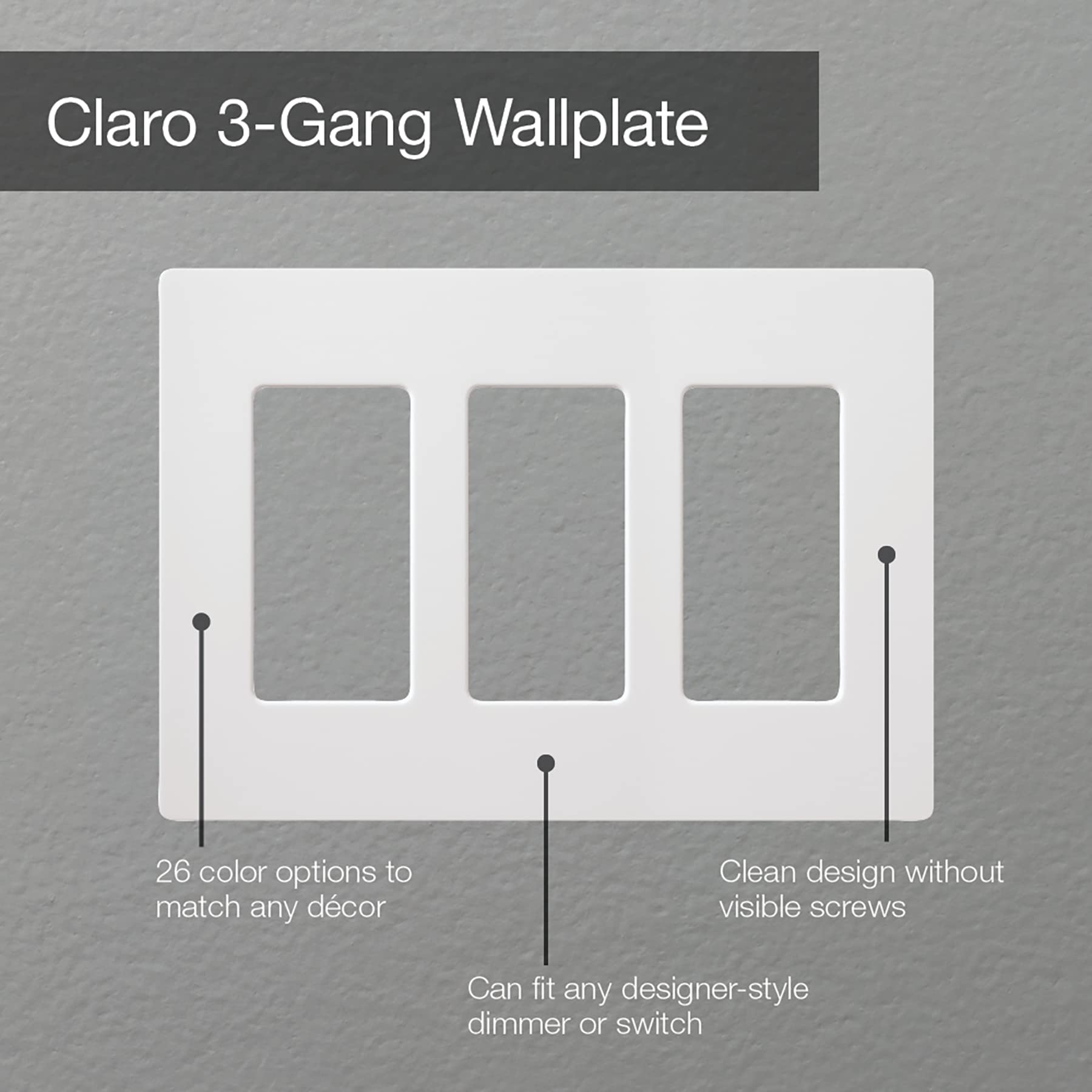 Lutron Claro 3-Gang Screwless Light Switch Cover Plate - Glossy Rocker Switch Wall Plate for Decorator Switches & Outlets (24-Pack, Light Almond CW-3-LA-24) - Perfect for Modern Homes, Offices & Renovation Projects