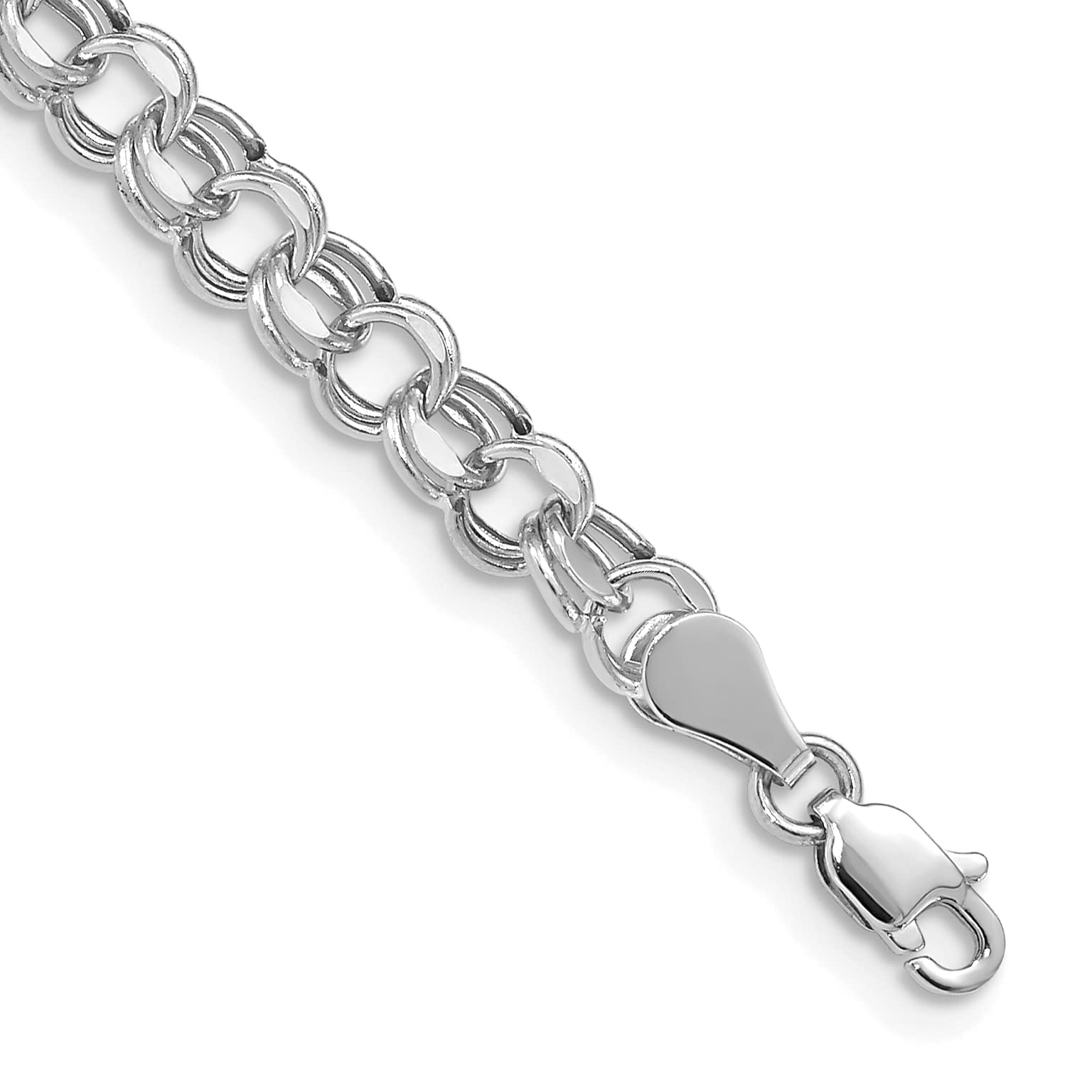 14K Solid White Gold 5mm Double Link Chain Charm Bracelet for Women - Elegant & Dainty Jewelry for Everyday Wear, Gifts, and Special Occasions